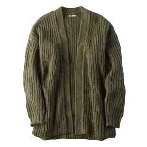 American Eagle Flecked Chunky Open-Front Cardigan Sweater Olive Green S/P